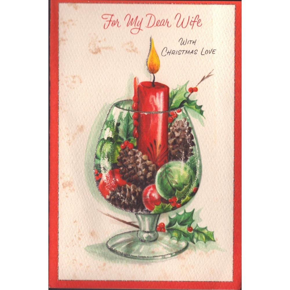 Vintage 1963 Christmas Card Gibson For My Dear Wife Honeycomb Candle
